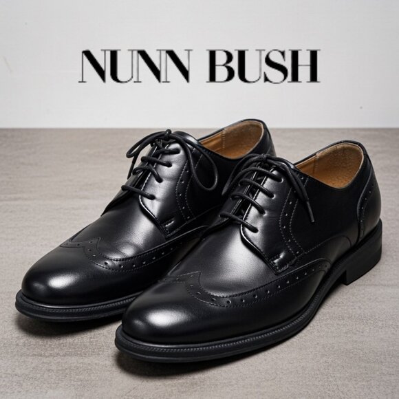 Nunn Bush Black Leather Comfort Gel Oxfords Men\'s Size 10 M Lace Up Dress Shoes